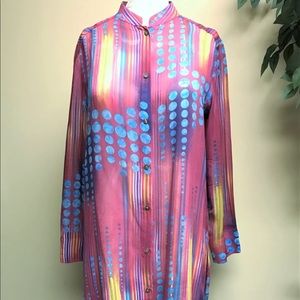 Marsh Landing 100% Silk Long Button Down Shirt